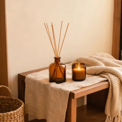 Reed diffuser with candle